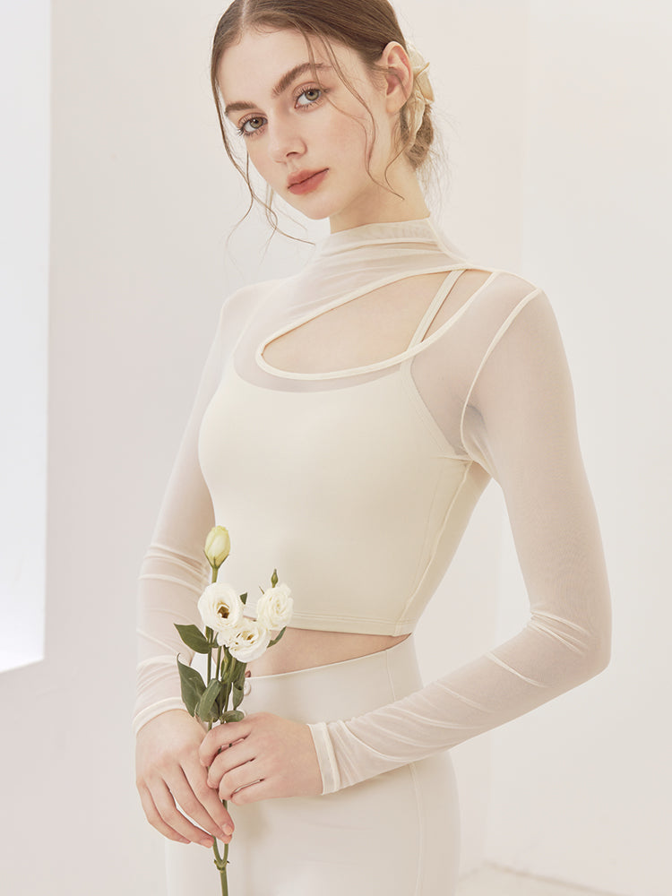 メッシュ切り替え レイヤード ロングスリーブ V字カット