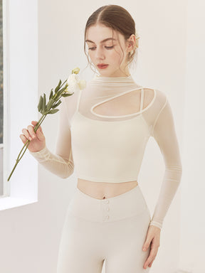 メッシュ切り替え レイヤード ロングスリーブ V字カット