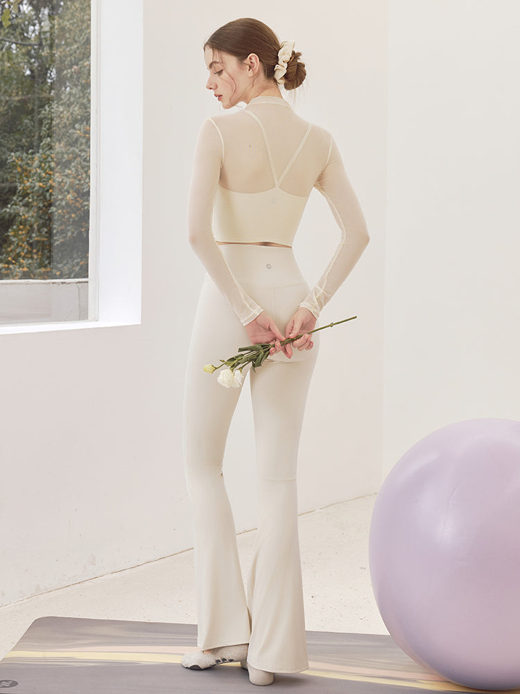 メッシュ切り替え レイヤード ロングスリーブ V字カット