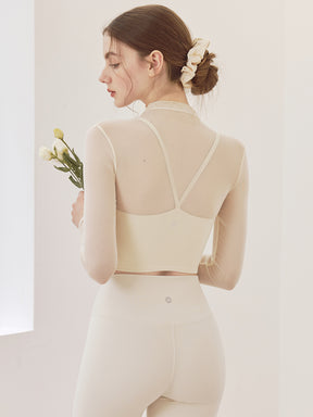 メッシュ切り替え レイヤード ロングスリーブ V字カット