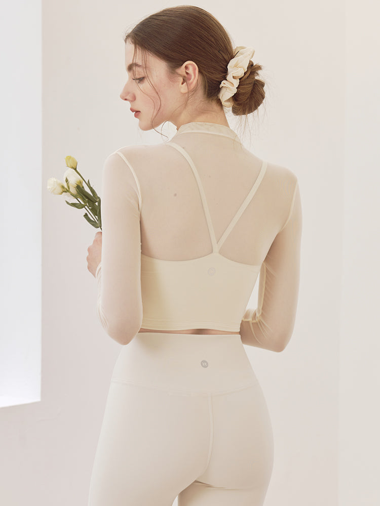 メッシュ切り替え レイヤード ロングスリーブ V字カット