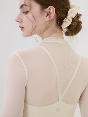 メッシュ切り替え レイヤード ロングスリーブ V字カット