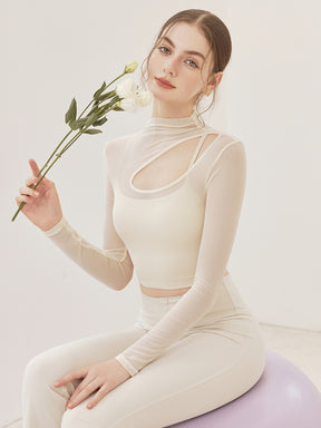 メッシュ切り替え レイヤード ロングスリーブ V字カット