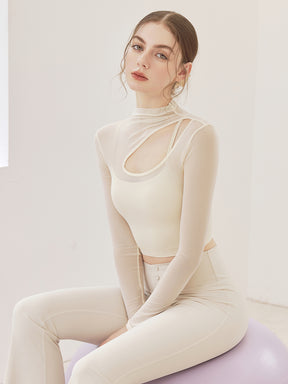 メッシュ切り替え レイヤード ロングスリーブ V字カット