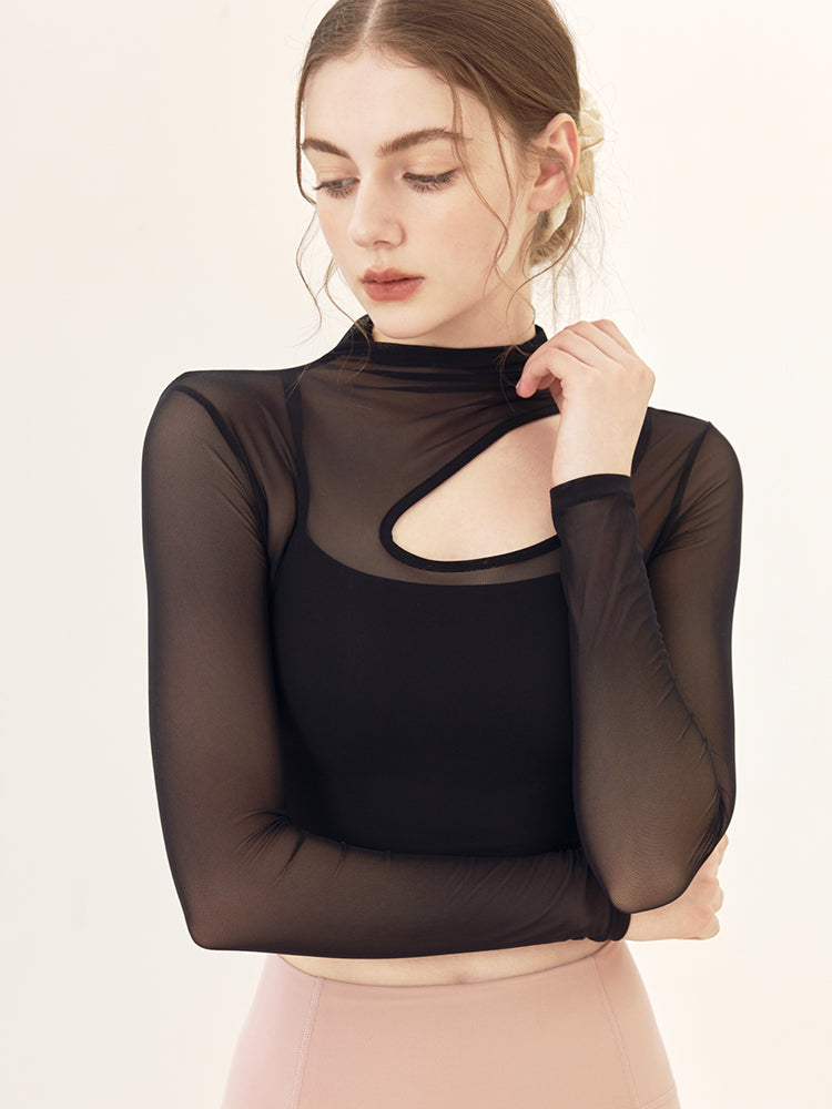 メッシュ切り替え レイヤード ロングスリーブ V字カット