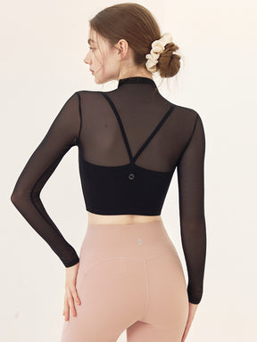 メッシュ切り替え レイヤード ロングスリーブ V字カット