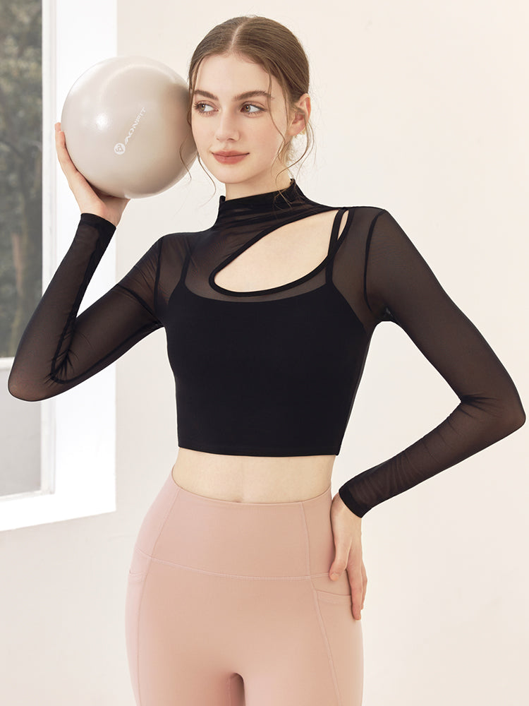 メッシュ切り替え レイヤード ロングスリーブ V字カット