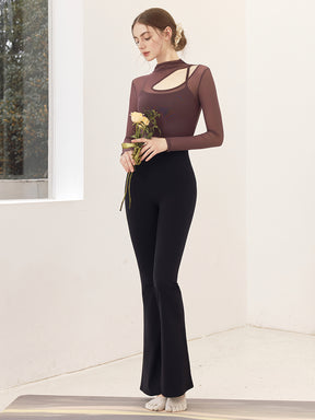 メッシュ切り替え レイヤード ロングスリーブ V字カット