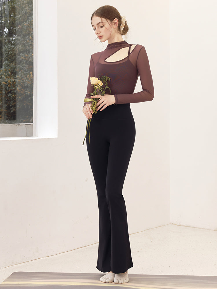 メッシュ切り替え レイヤード ロングスリーブ V字カット