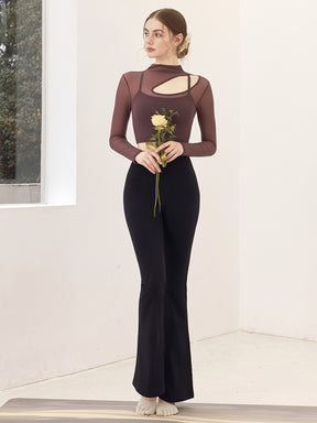 メッシュ切り替え レイヤード ロングスリーブ V字カット