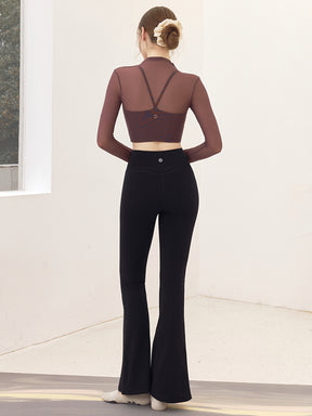 メッシュ切り替え レイヤード ロングスリーブ V字カット