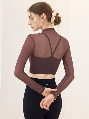 メッシュ切り替え レイヤード ロングスリーブ V字カット