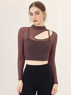 メッシュ切り替え レイヤード ロングスリーブ V字カット