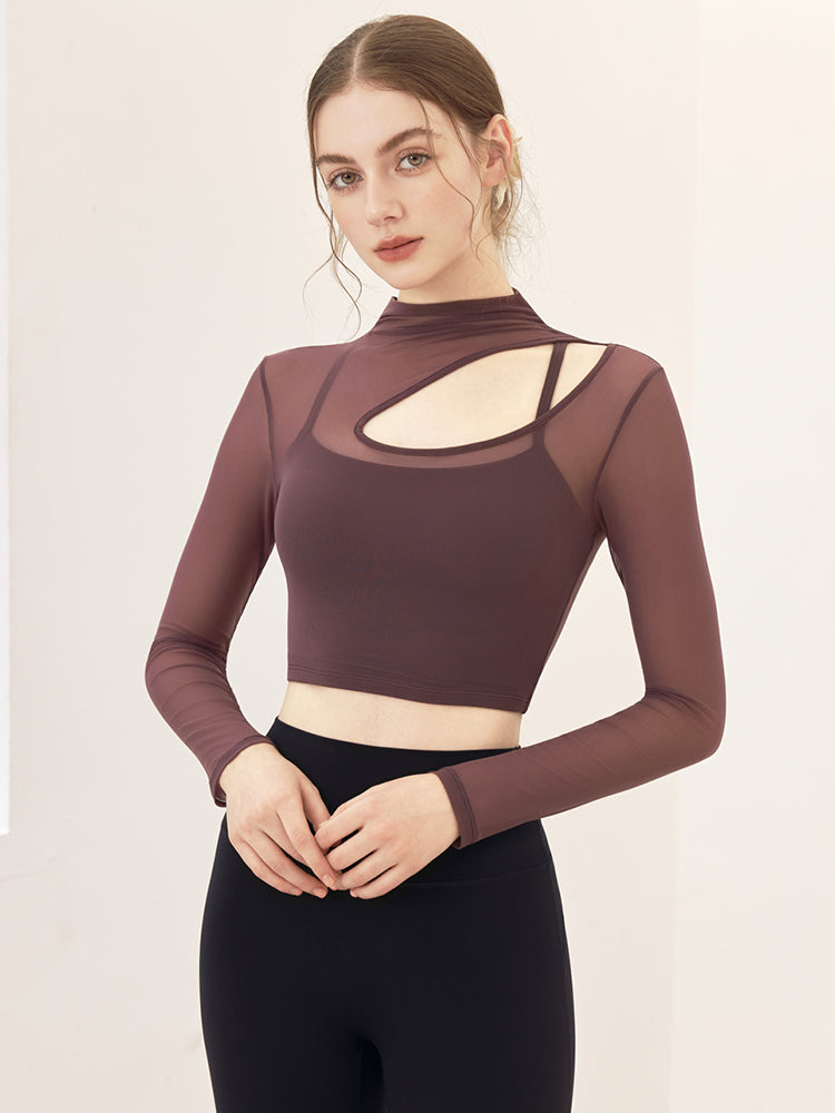 メッシュ切り替え レイヤード ロングスリーブ V字カット