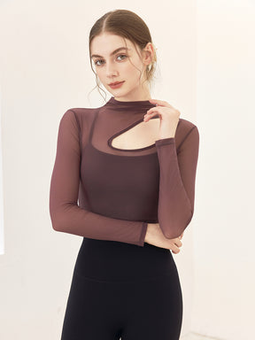 メッシュ切り替え レイヤード ロングスリーブ V字カット