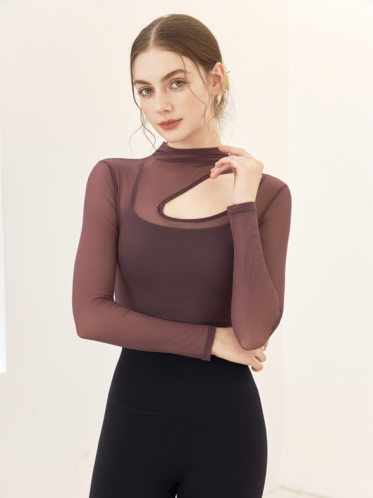 メッシュ切り替え レイヤード ロングスリーブ V字カット