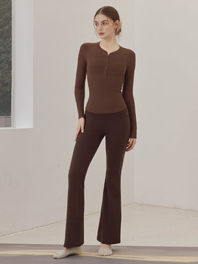 リブヘンリーネック ボタン付き 長袖