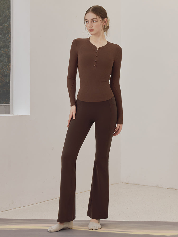 リブヘンリーネック ボタン付き 長袖