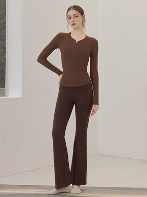 リブヘンリーネック ボタン付き 長袖