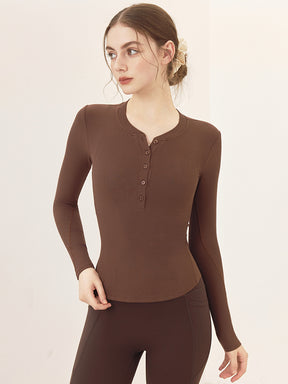 リブヘンリーネック ボタン付き 長袖