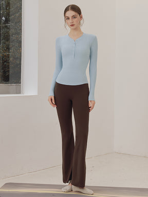 リブヘンリーネック ボタン付き 長袖