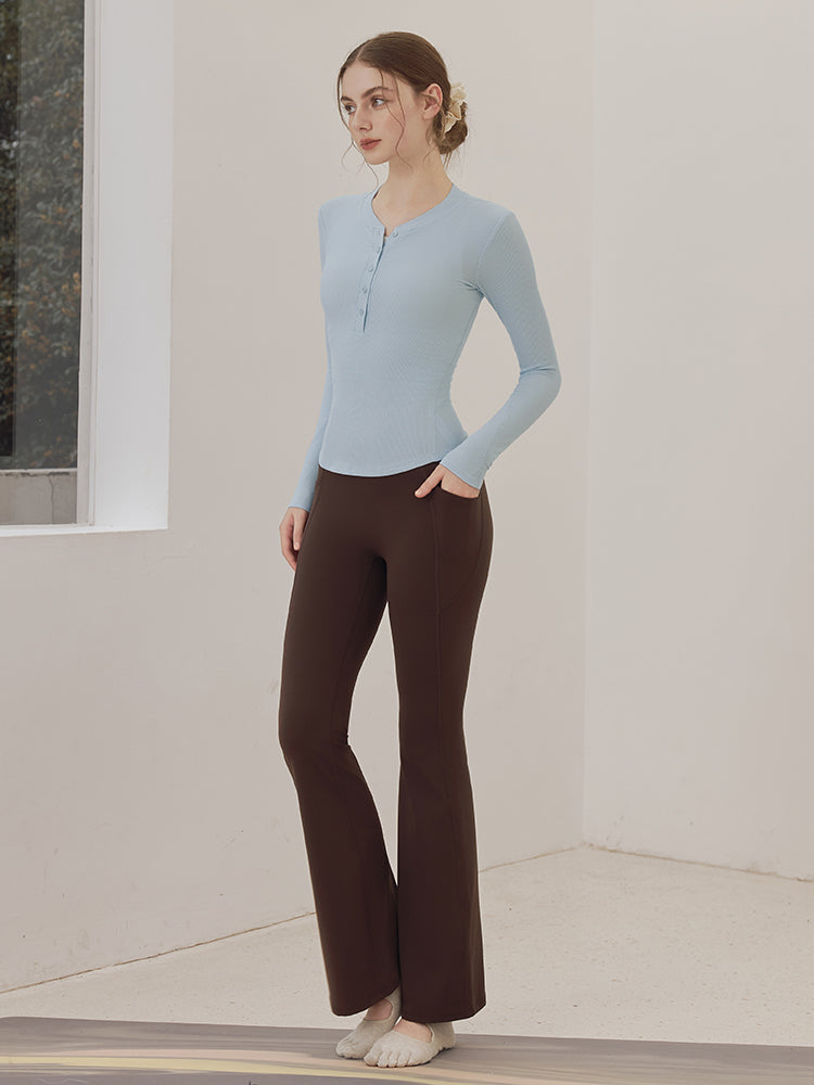 リブヘンリーネック ボタン付き 長袖