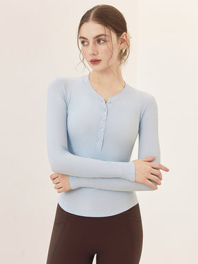 リブヘンリーネック ボタン付き 長袖