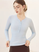 リブヘンリーネック ボタン付き 長袖