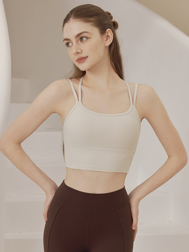 バックスタイル ダブルストラップ スポーツブラ パッド付き