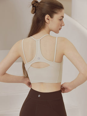 バックスタイル ダブルストラップ スポーツブラ パッド付き