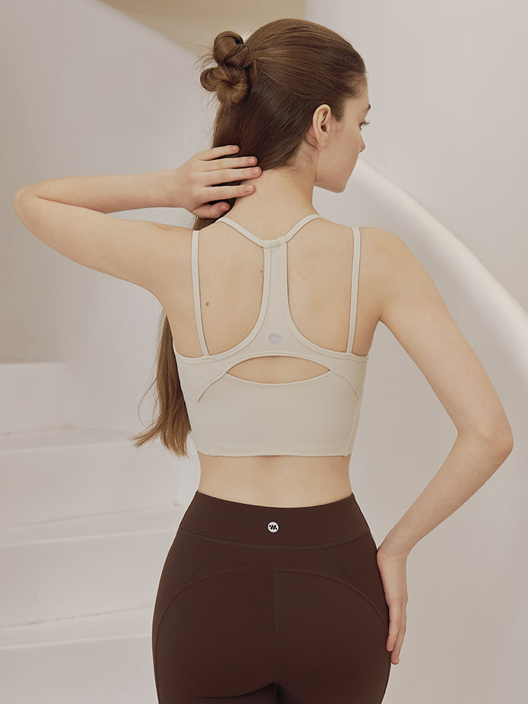 バックスタイル ダブルストラップ スポーツブラ パッド付き