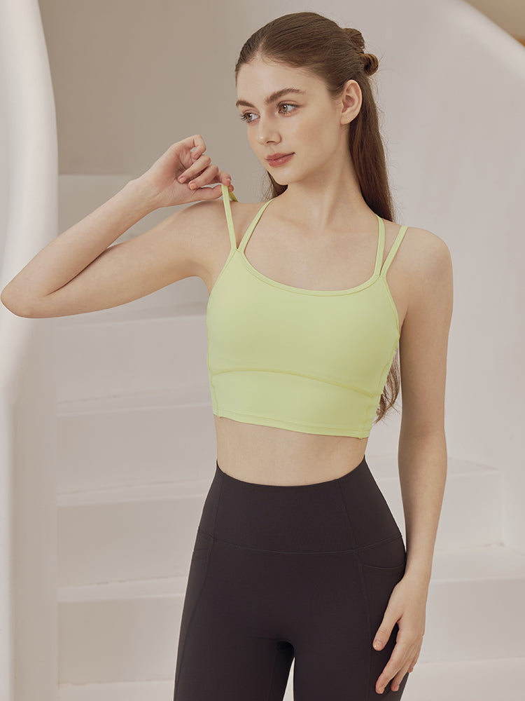 バックスタイル ダブルストラップ スポーツブラ パッド付き