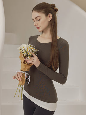 秋冬 配色 アシンメトリーヘム 長袖