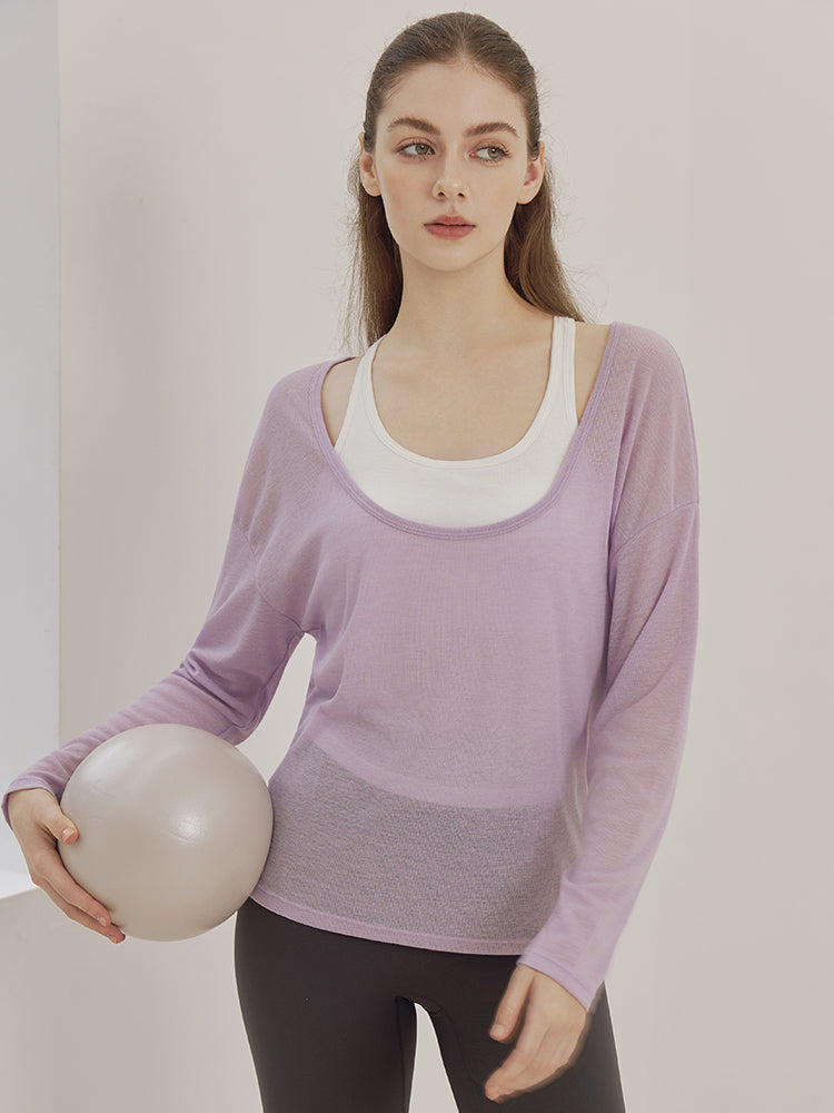 レーサーバック ロング丈 長袖トップス+スポーツブラセット