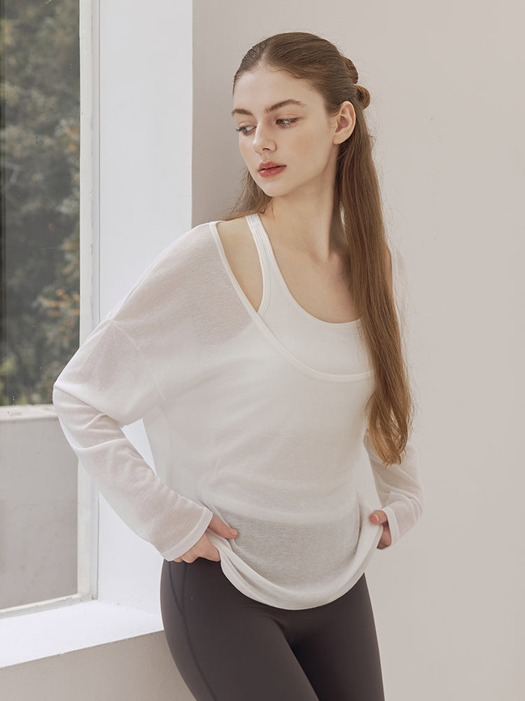 レーサーバック ロング丈 長袖トップス+スポーツブラセット