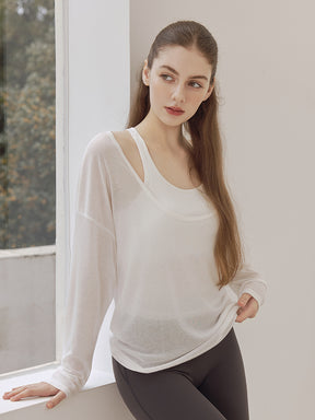 レーサーバック ロング丈 長袖トップス+スポーツブラセット