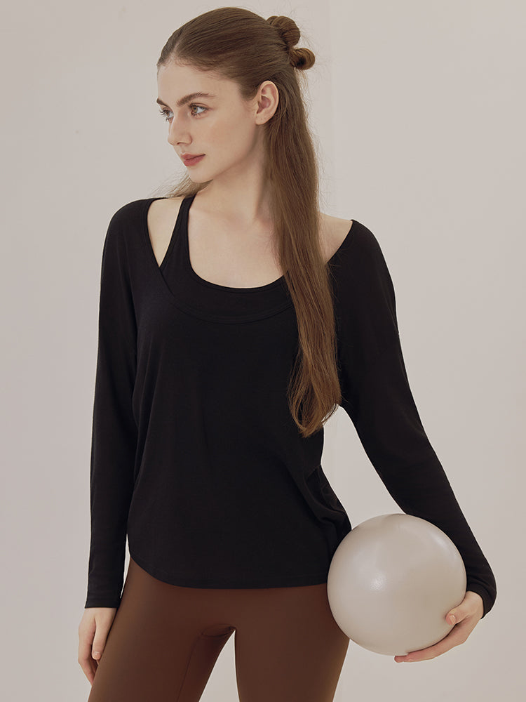 レーサーバック ロング丈 長袖トップス+スポーツブラセット