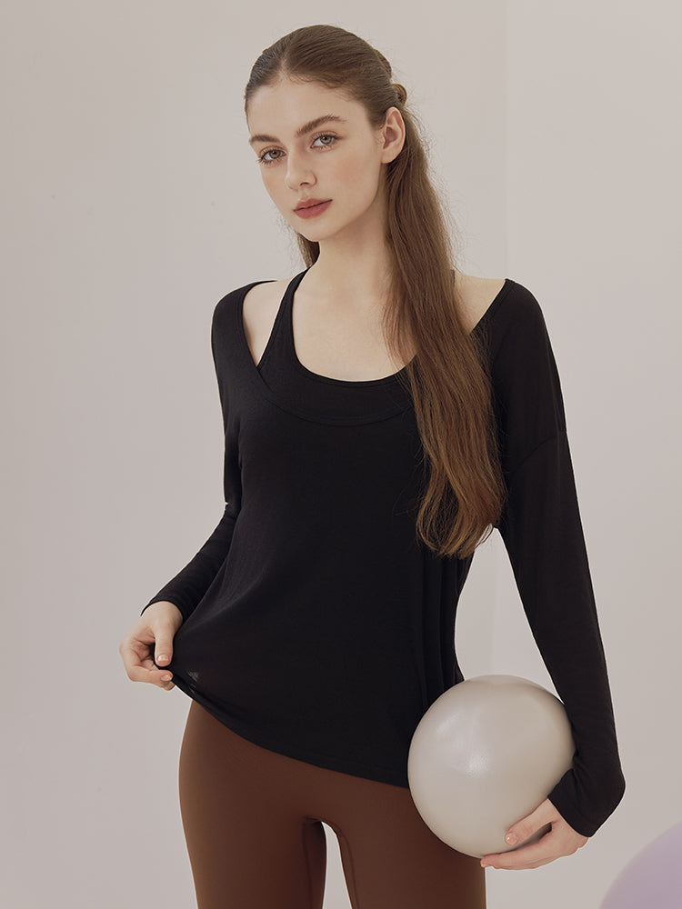 レーサーバック ロング丈 長袖トップス+スポーツブラセット