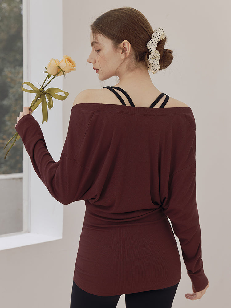 Uネック 長袖 ヨガトップス