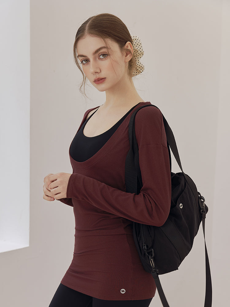 Uネック 長袖 ヨガトップス