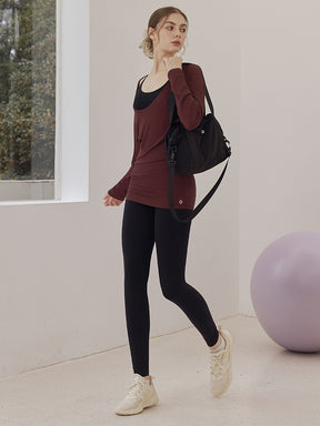 Uネック 長袖 ヨガトップス