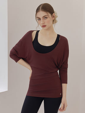 Uネック 長袖 ヨガトップス