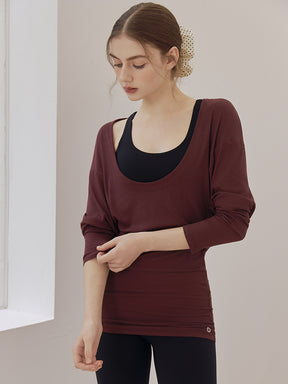 Uネック 長袖 ヨガトップス