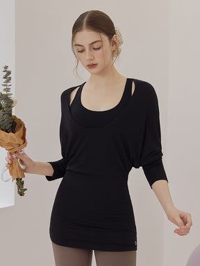 Uネック 長袖 ヨガトップス