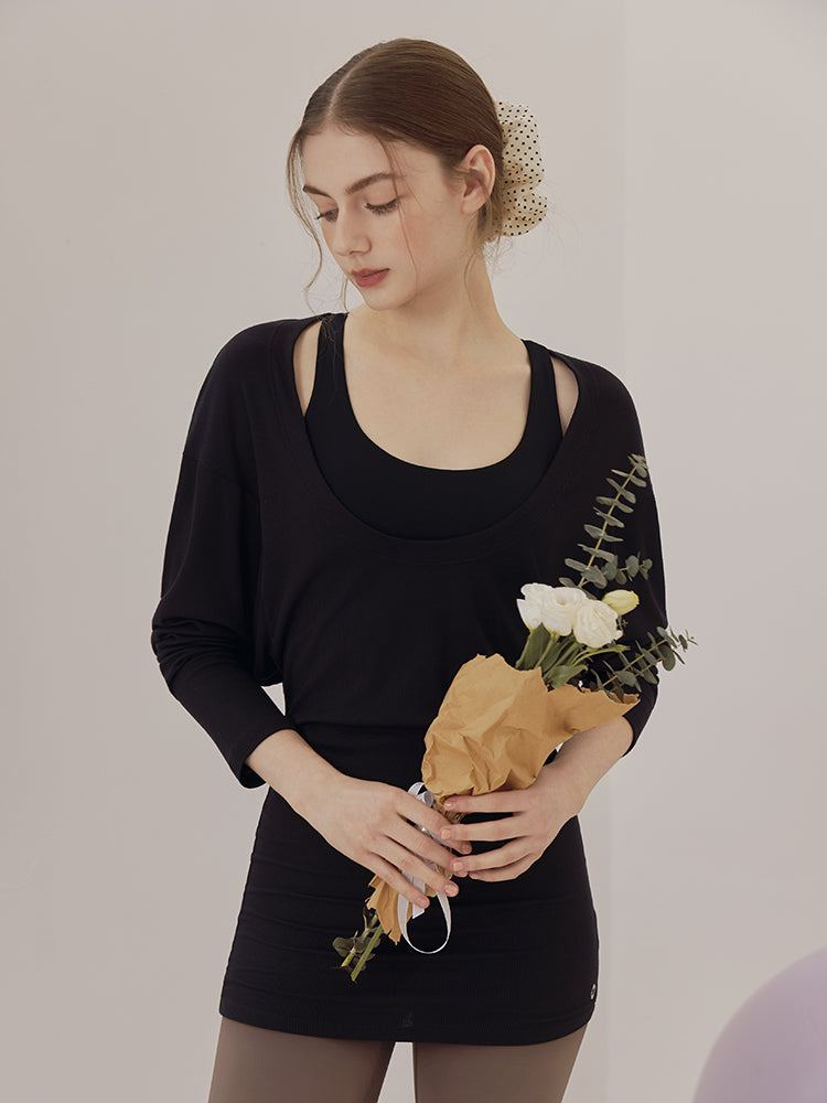 Uネック 長袖 ヨガトップス