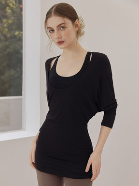 Uネック 長袖 ヨガトップス