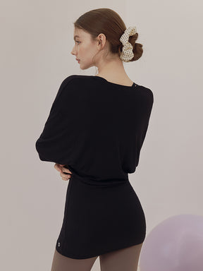 Uネック 長袖 ヨガトップス