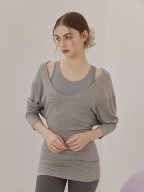 Uネック 長袖 ヨガトップス