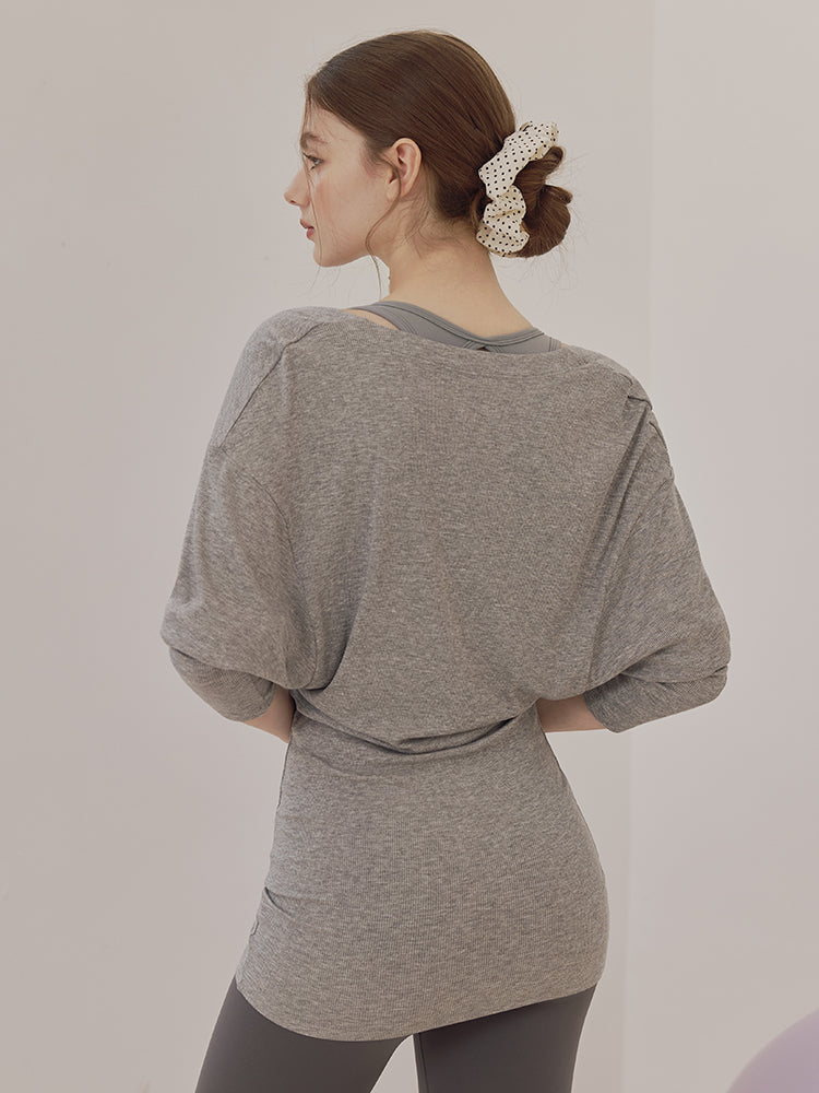 Uネック 長袖 ヨガトップス