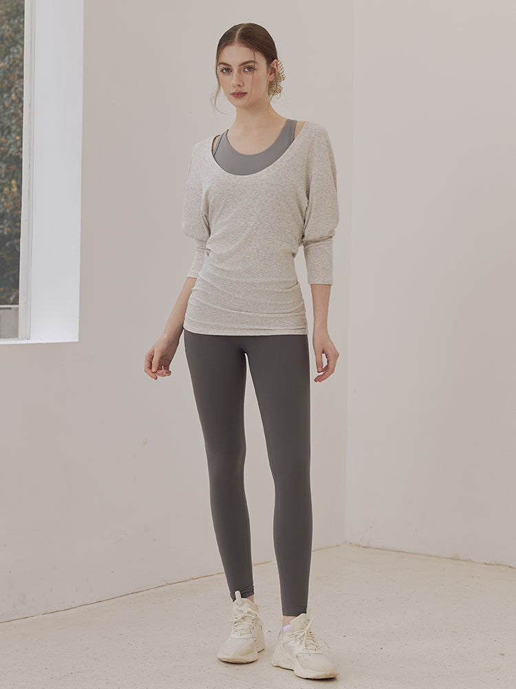 Uネック 長袖 ヨガトップス